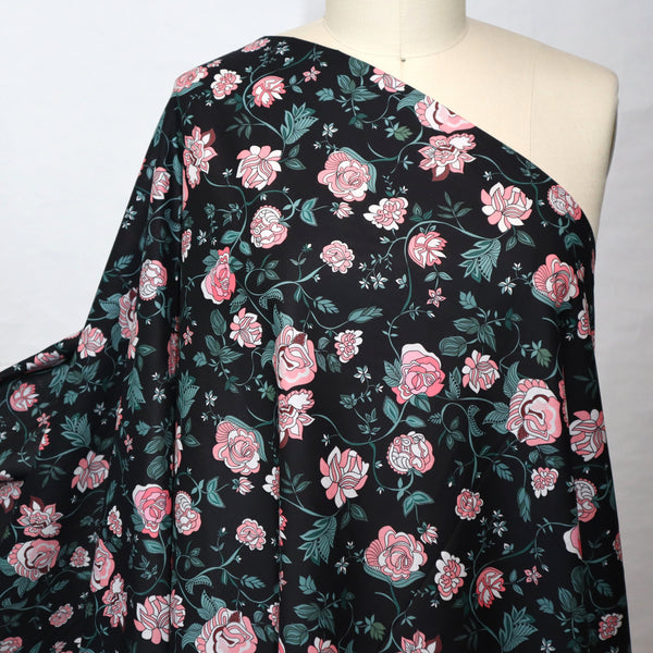 Artlux ~ 'Edith ~ Black | Pink' Luxury Cotton Lawn ~ Made in Italy